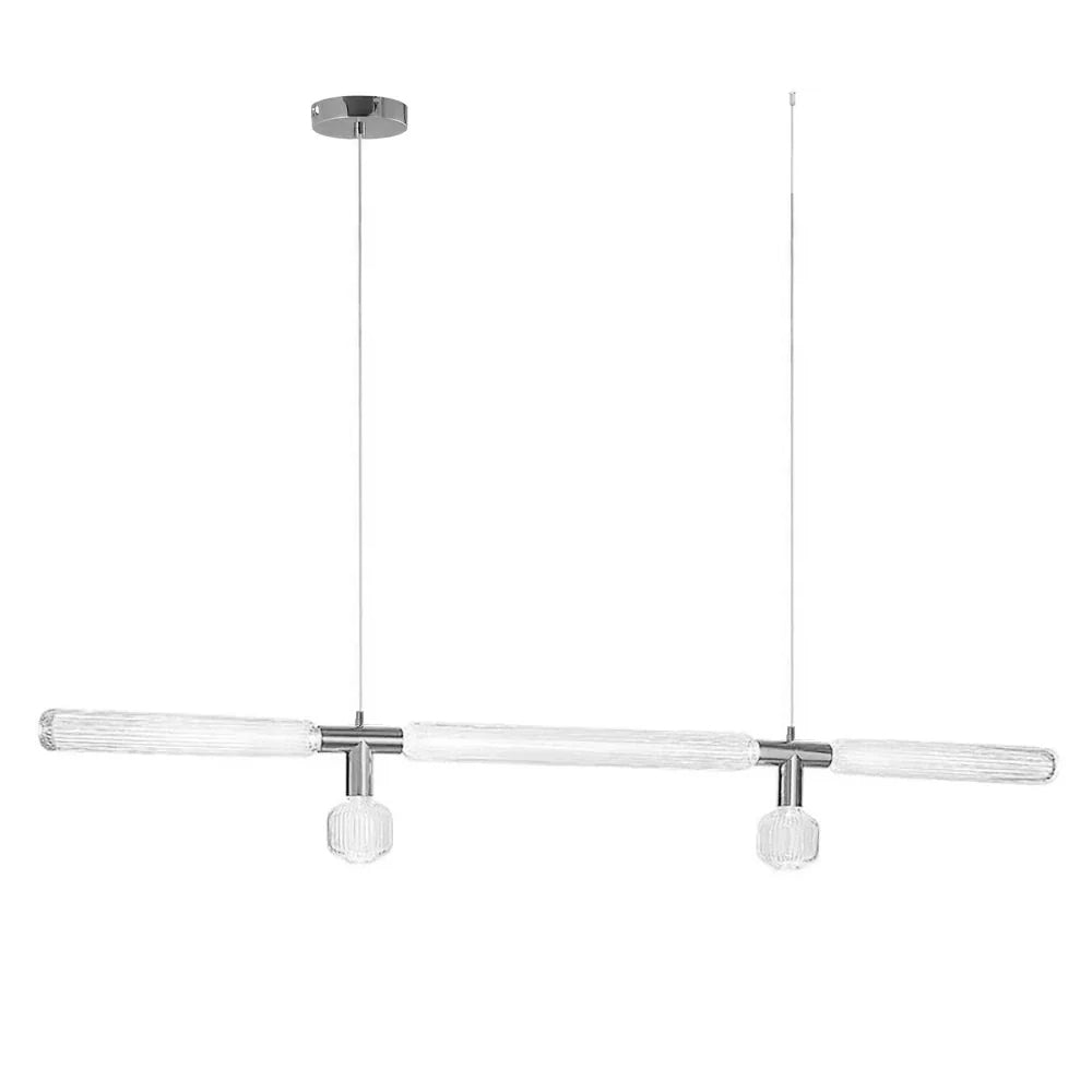 A round nickel ceiling plate suspends this Clérachic pendant's fluted bar and chrome joints.