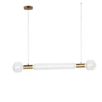 Round glass finials cap this Clérachic pendant's bar, hung from a brass ceiling plate.