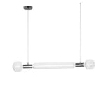 Round glass finials cap this Clérachic pendant's bar, hung from a nickel ceiling plate.