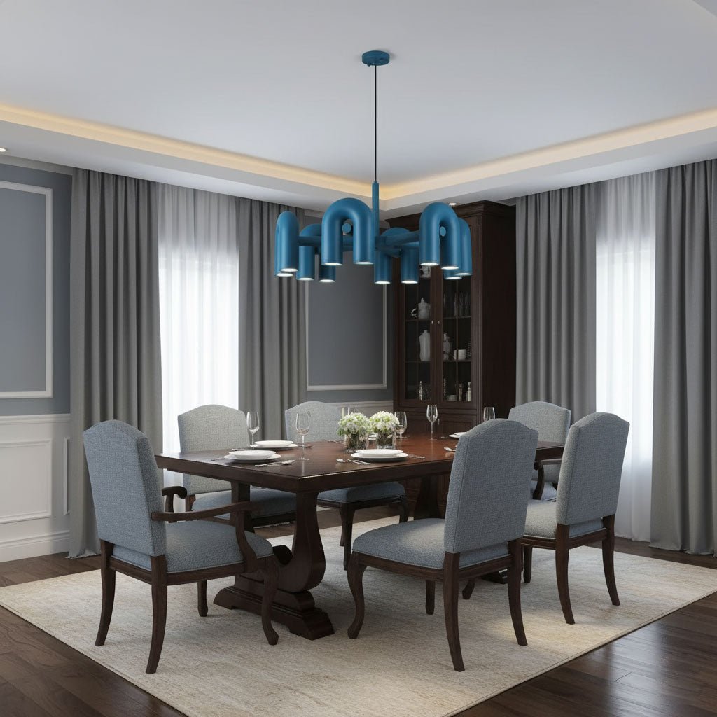 Cirkus chandelier U-shaped heads in a bold finish