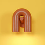 On a bold yellow backdrop, this terracotta Clérachic wall light pools warm light below its twin spotlight heads.