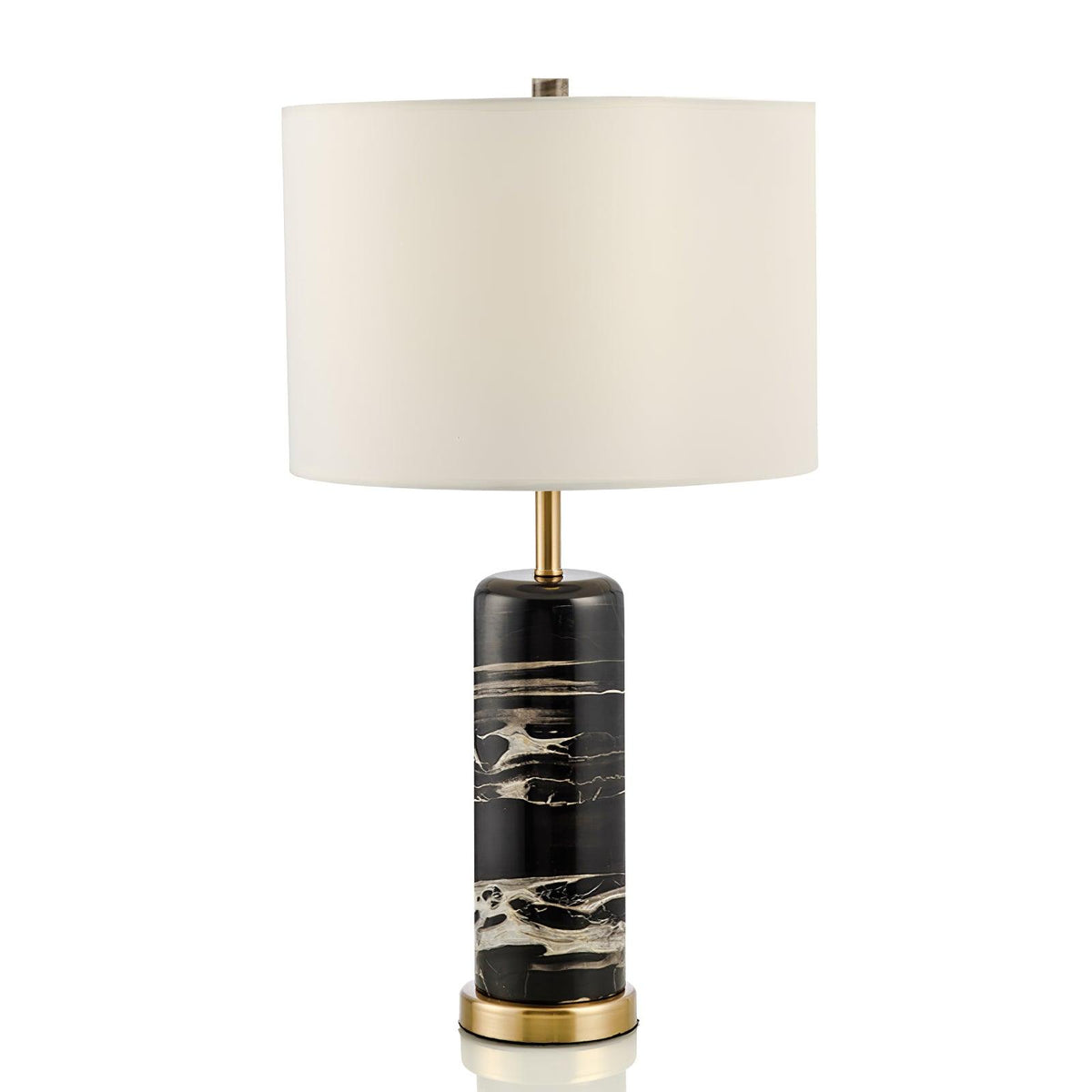 The Clérachic table lamp stands on a plain background, its unlit cream shade above the black marble base.