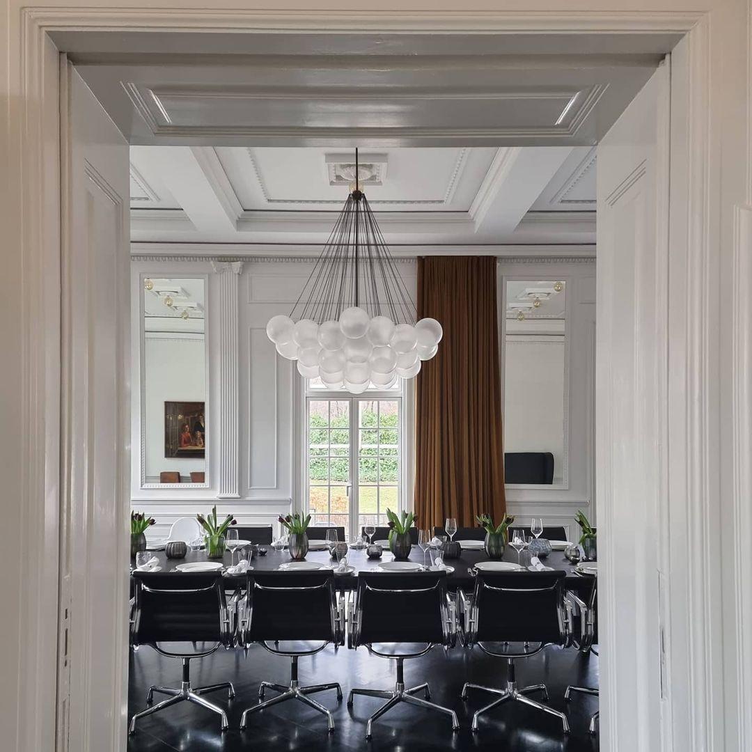 Frosted Glass Globe Bubble Chandelier, Gold, Black or Chrome, 19 to 73 Heads