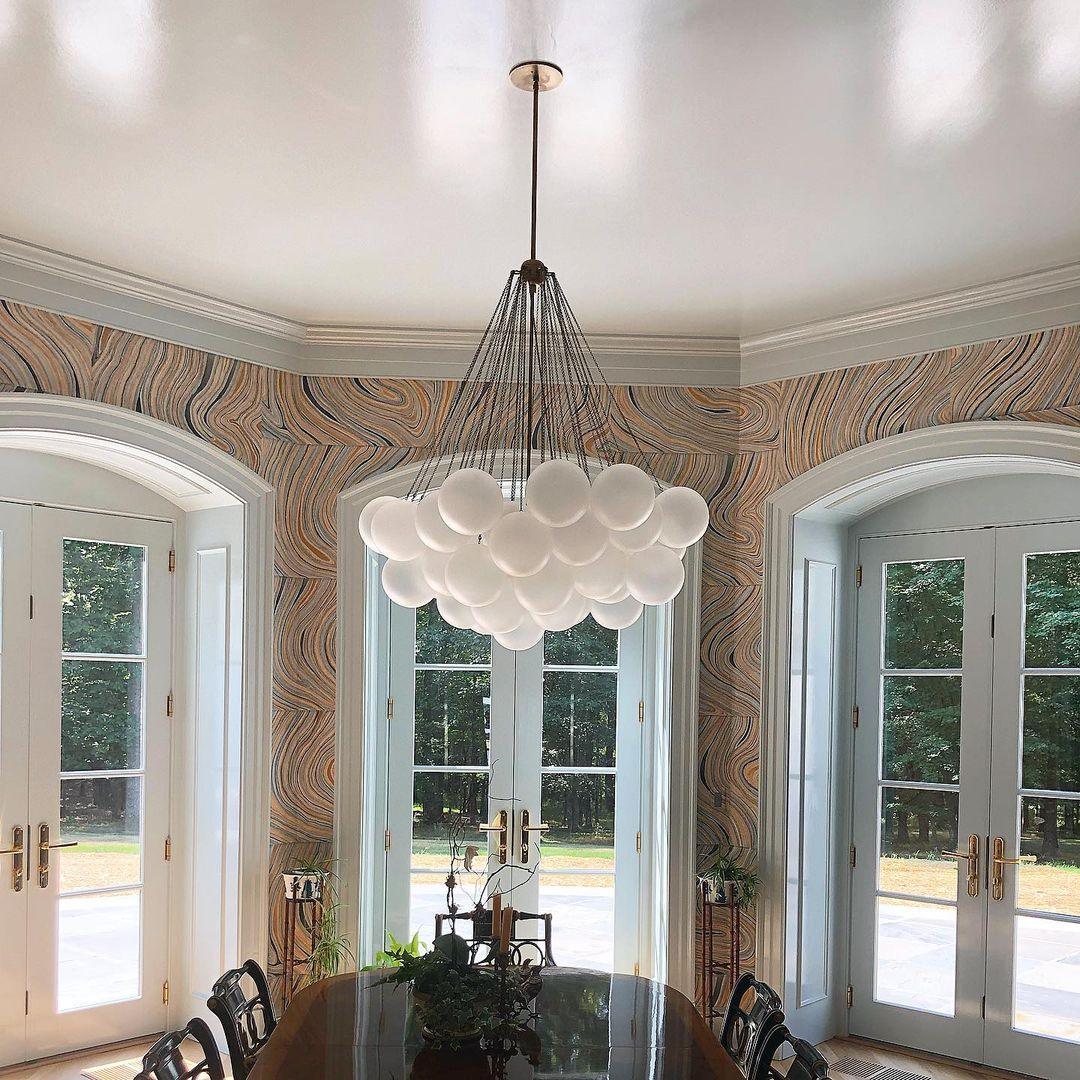 Frosted Glass Globe Bubble Chandelier, Gold, Black or Chrome, 19 to 73 Heads