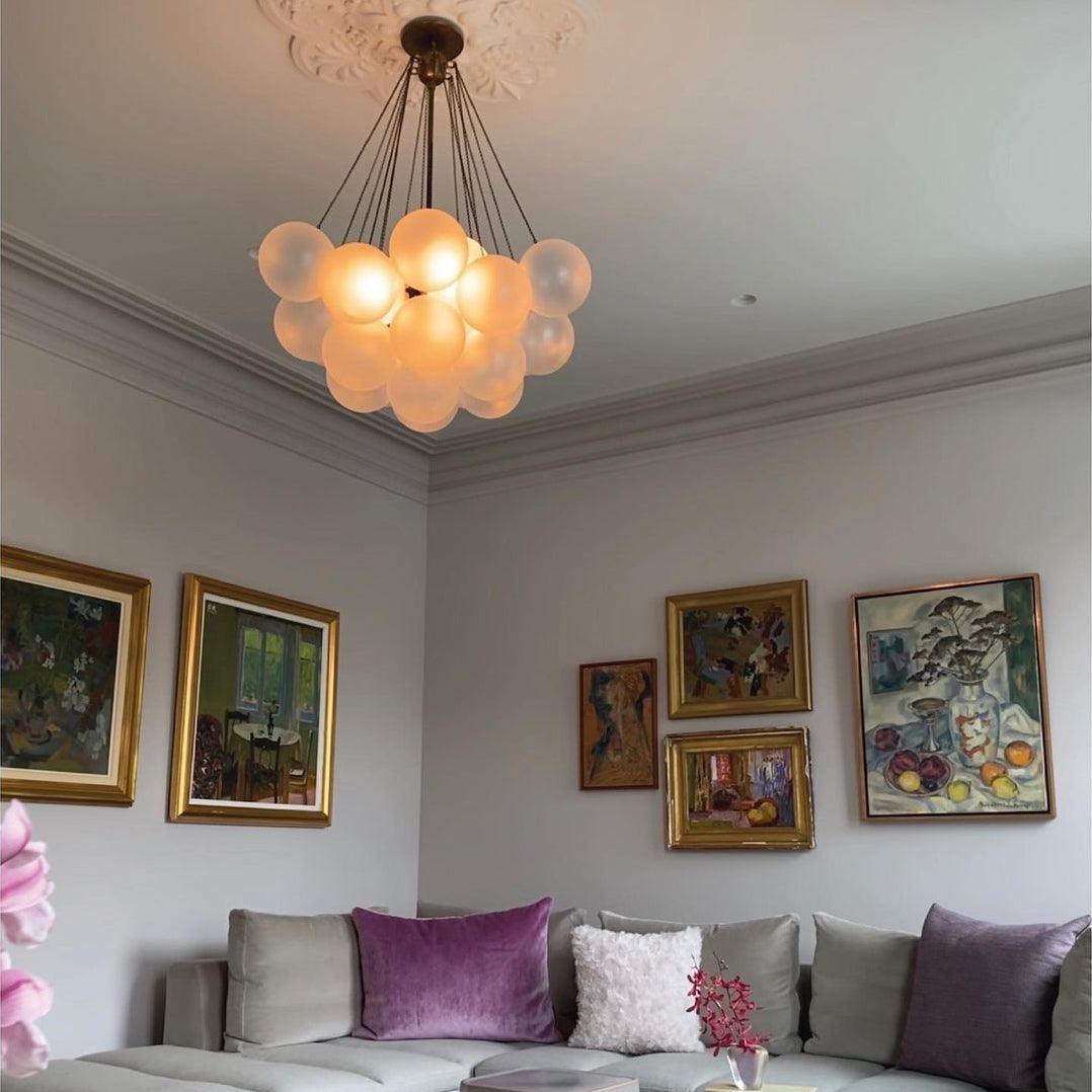 Frosted Glass Globe Bubble Chandelier, Gold, Black or Chrome, 19 to 73 Heads