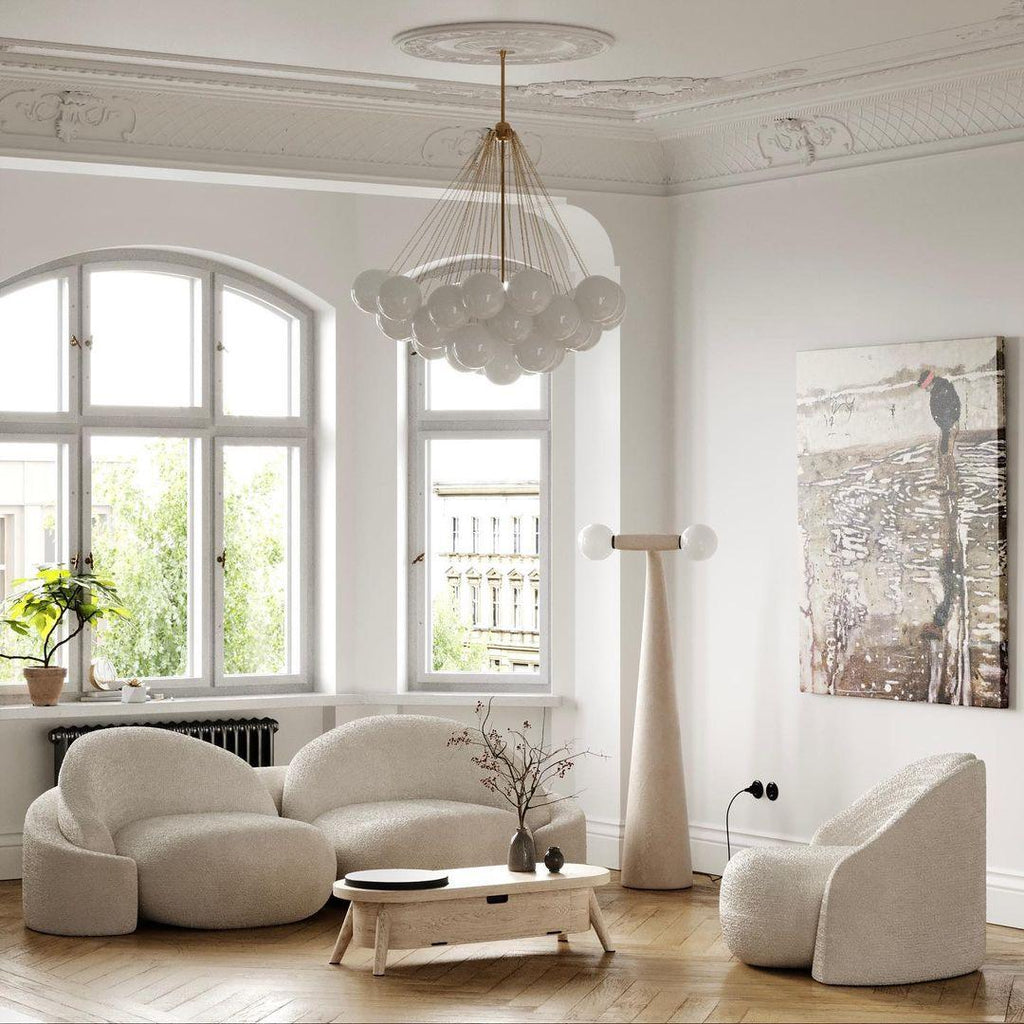 Frosted Glass Globe Bubble Chandelier, Gold, Black or Chrome, 19 to 73 Heads