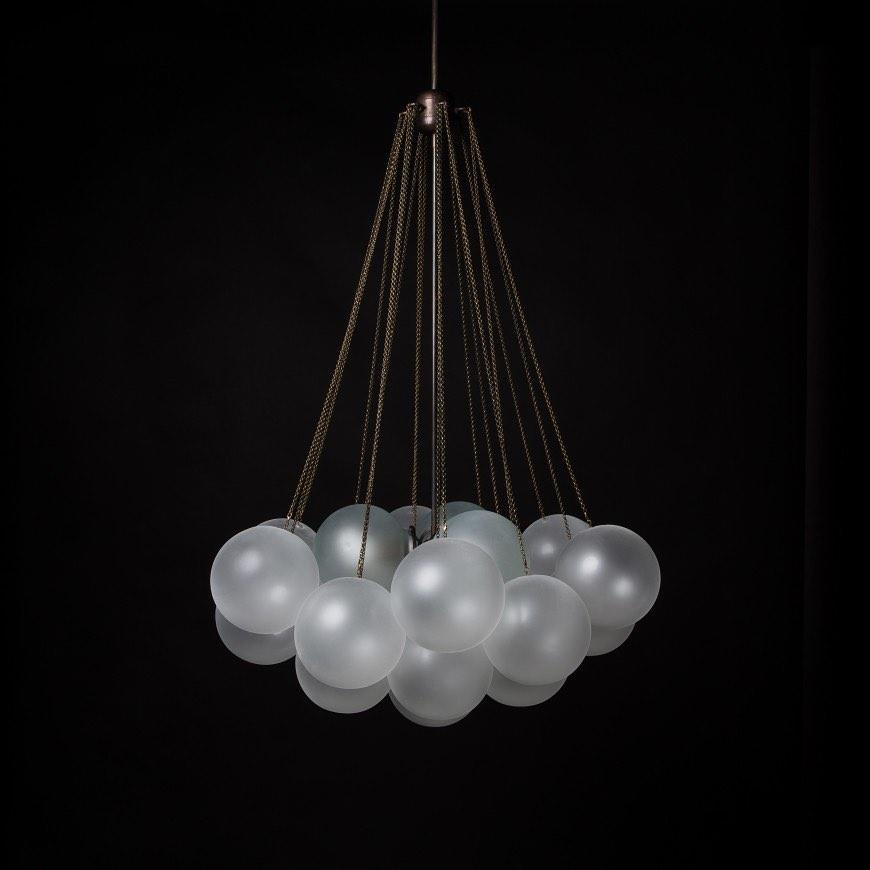 Frosted Glass Globe Bubble Chandelier, Gold, Black or Chrome, 19 to 73 Heads