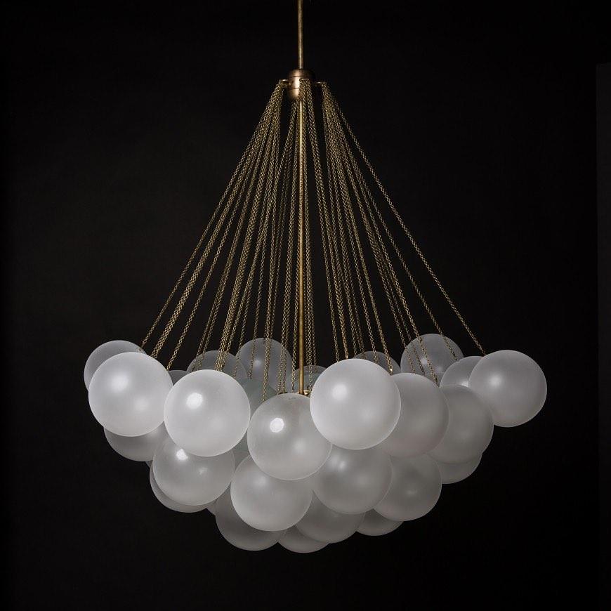 Frosted Glass Globe Bubble Chandelier, Gold, Black or Chrome, 19 to 73 Heads