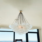 Frosted Glass Globe Bubble Chandelier, Gold, Black or Chrome, 19 to 73 Heads