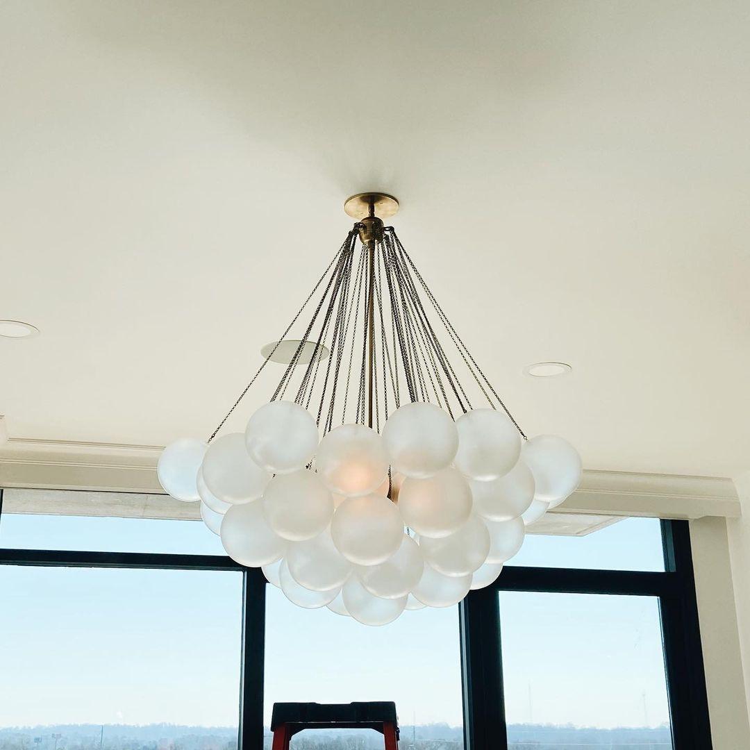 Frosted Glass Globe Bubble Chandelier, Gold, Black or Chrome, 19 to 73 Heads