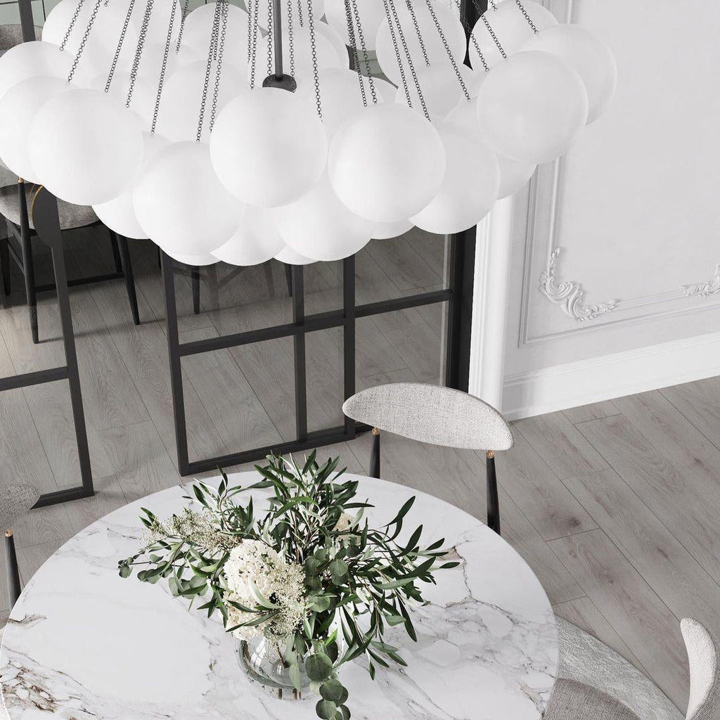 Frosted Glass Globe Bubble Chandelier, Gold, Black or Chrome, 19 to 73 Heads