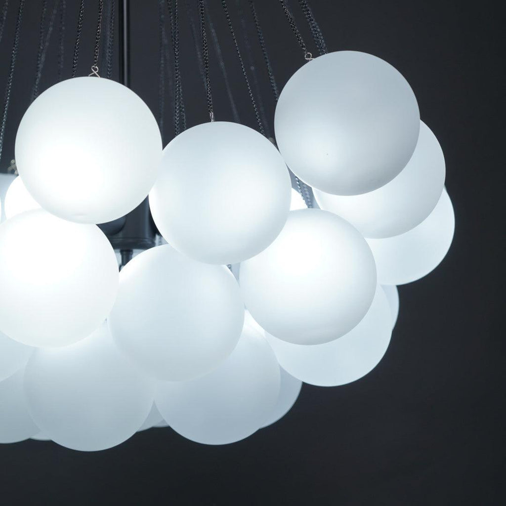Frosted Glass Globe Bubble Chandelier, Gold, Black or Chrome, 19 to 73 Heads