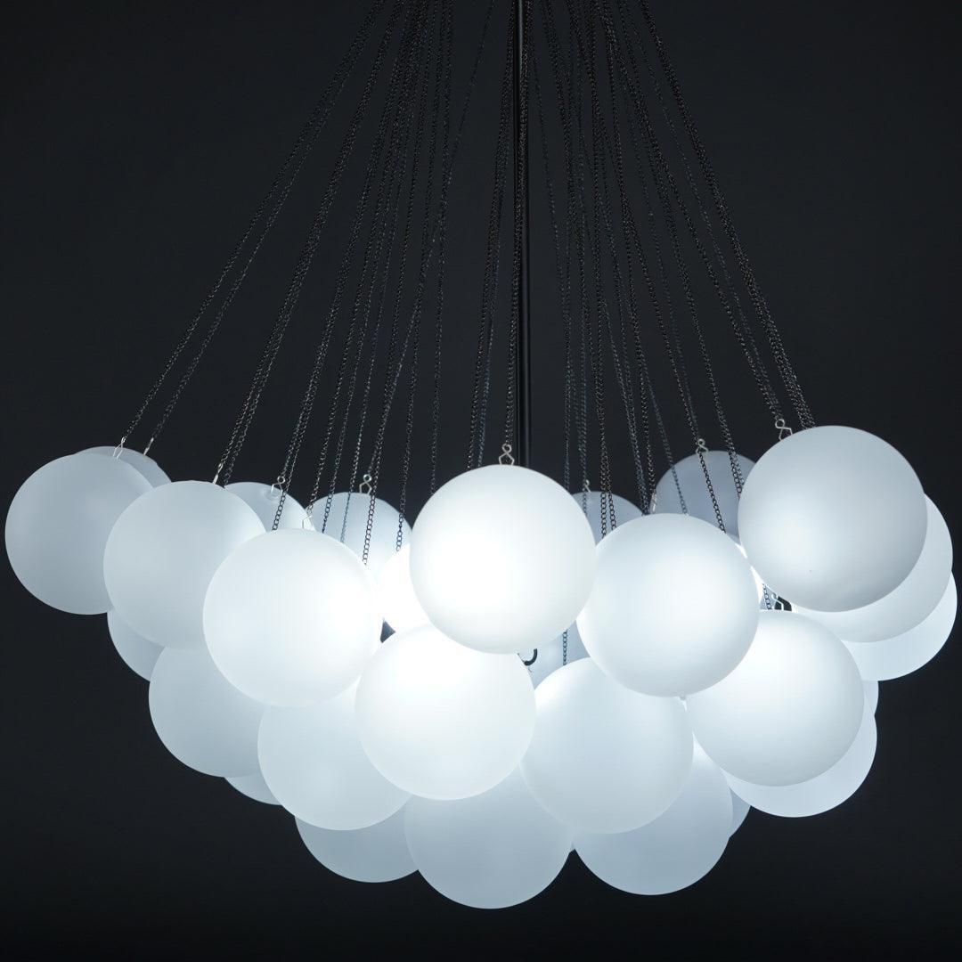 Frosted Glass Globe Bubble Chandelier, Gold, Black or Chrome, 19 to 73 Heads