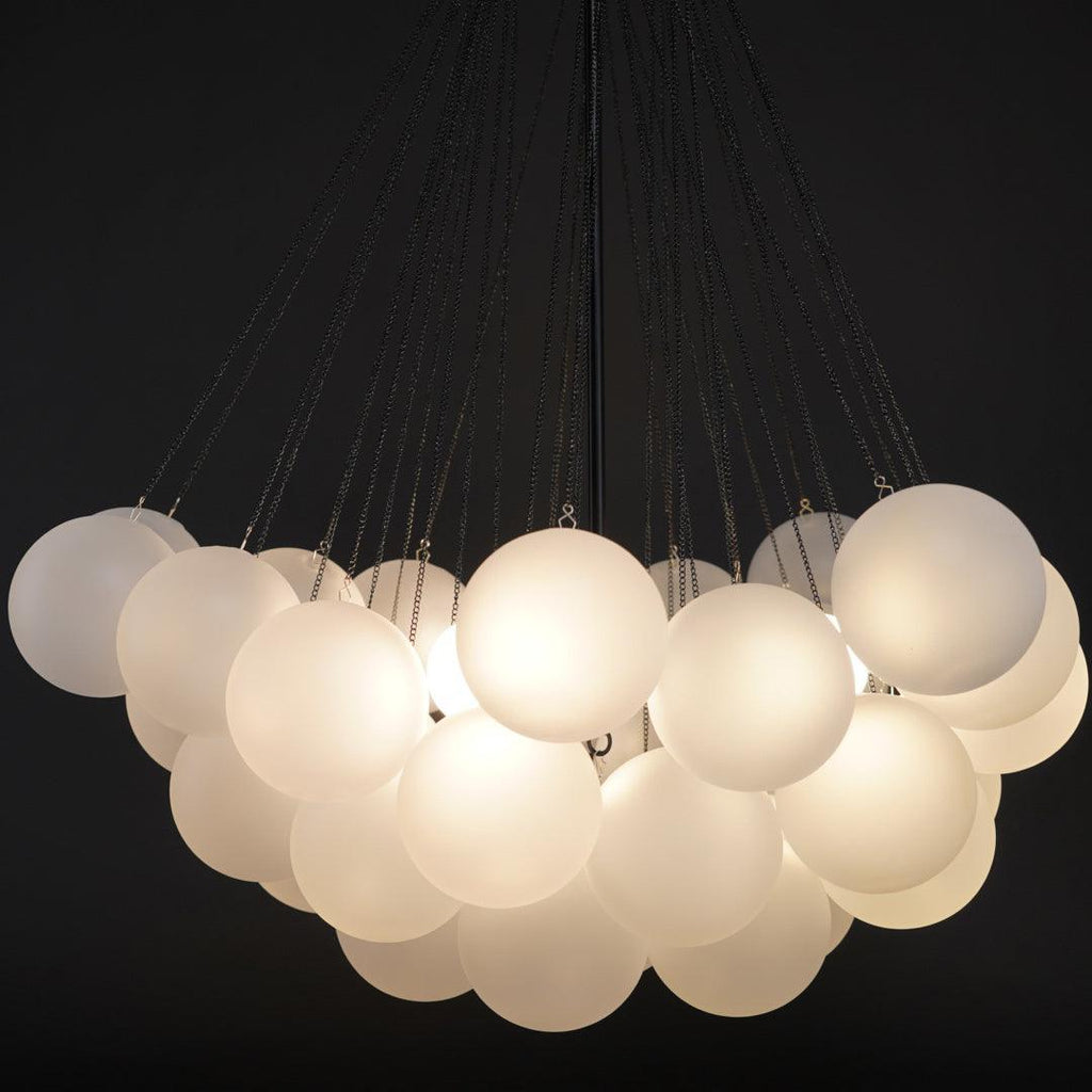 Frosted Glass Globe Bubble Chandelier, Gold, Black or Chrome, 19 to 73 Heads