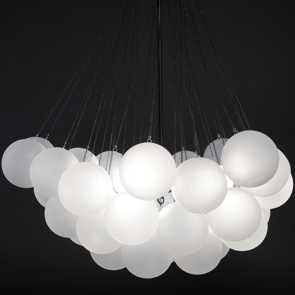 Frosted Glass Globe Bubble Chandelier, Gold, Black or Chrome, 19 to 73 Heads