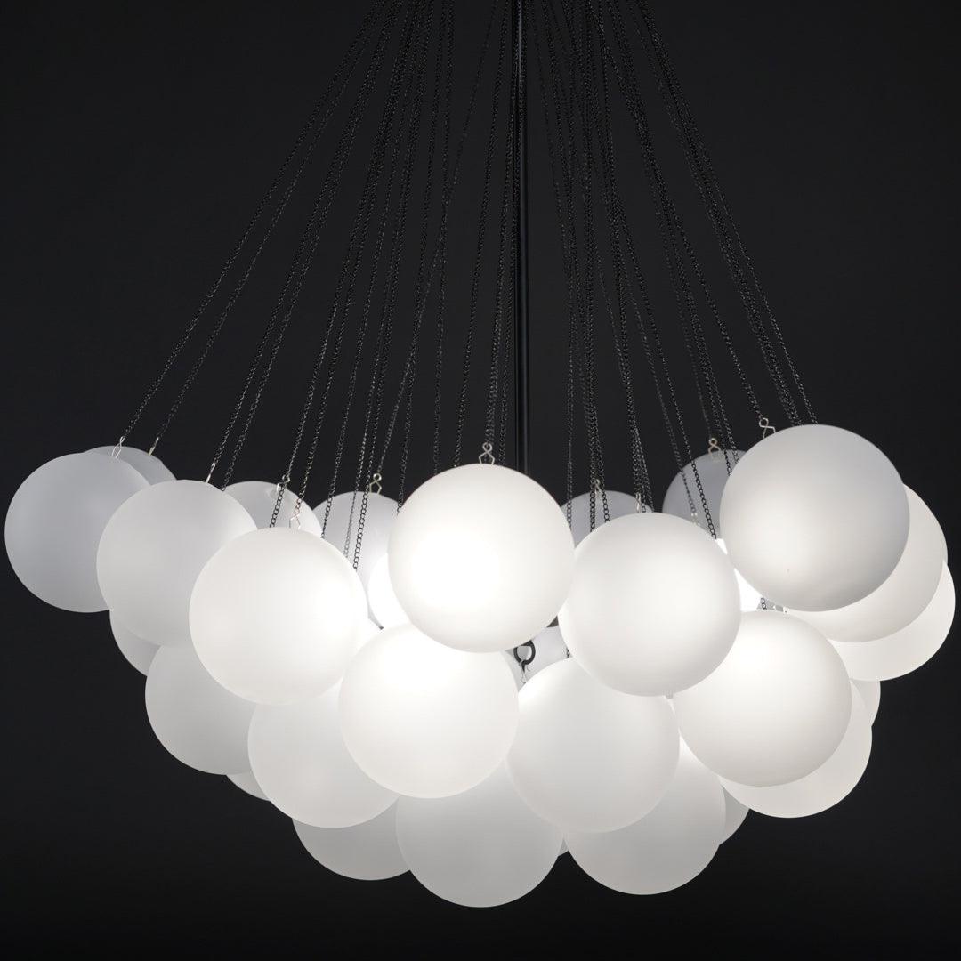 Frosted Glass Globe Bubble Chandelier, Gold, Black or Chrome, 19 to 73 Heads