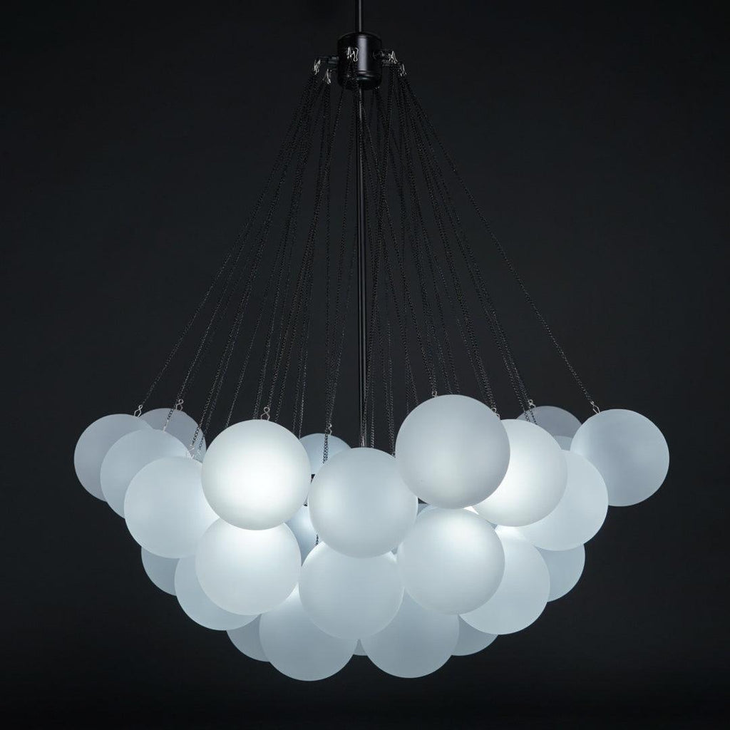 Frosted Glass Globe Bubble Chandelier, Gold, Black or Chrome, 19 to 73 Heads