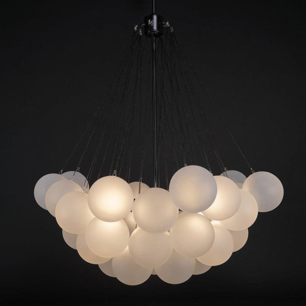 Frosted Glass Globe Bubble Chandelier, Gold, Black or Chrome, 19 to 73 Heads