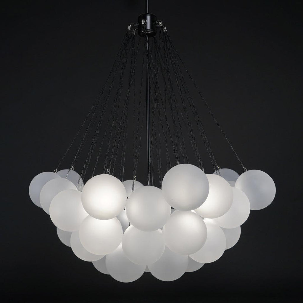 Frosted Glass Globe Bubble Chandelier, Gold, Black or Chrome, 19 to 73 Heads