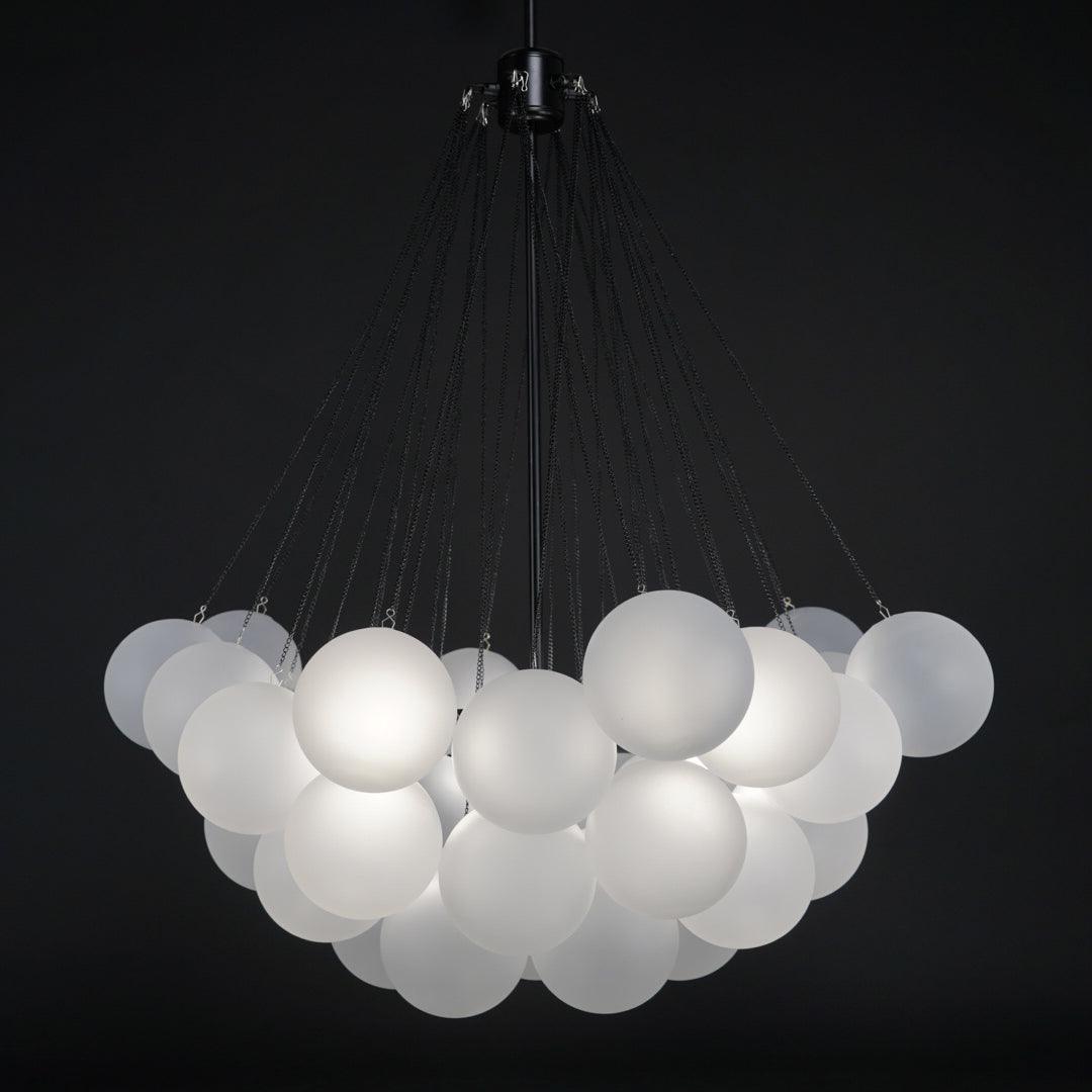 Frosted Glass Globe Bubble Chandelier, Gold, Black or Chrome, 19 to 73 Heads
