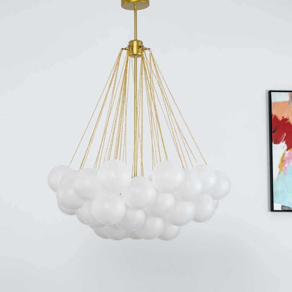 Frosted Glass Globe Bubble Chandelier, Gold, Black or Chrome, 19 to 73 Heads