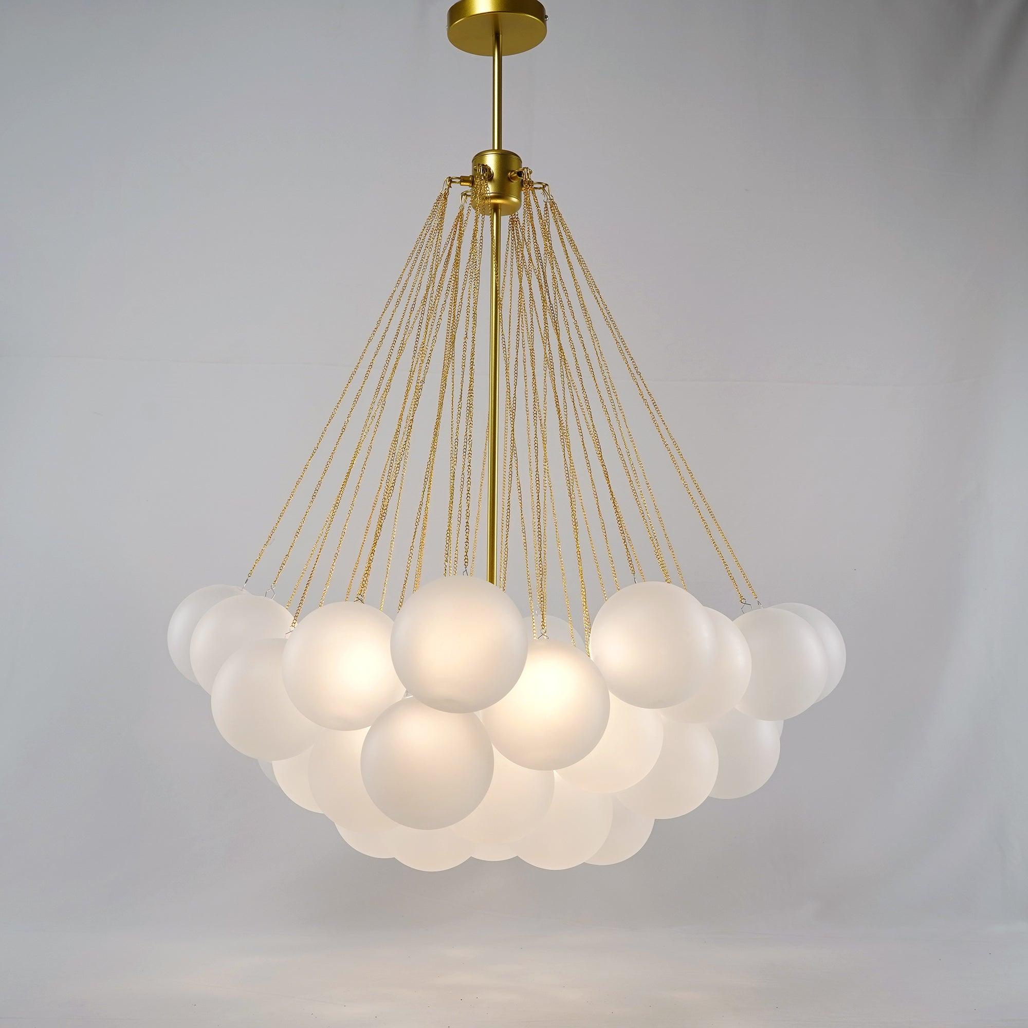 Frosted Glass Globe Bubble Chandelier, Gold, Black or Chrome, 19 to 73 Heads