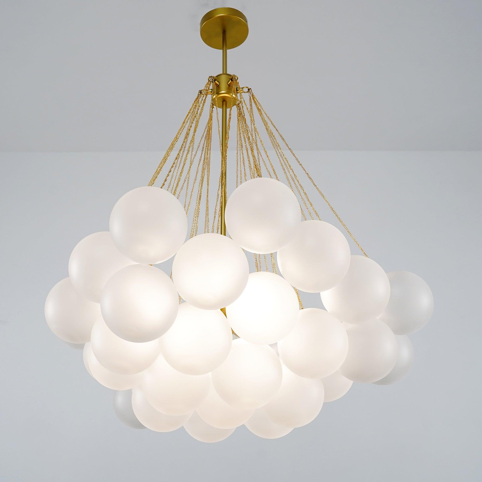 Frosted Glass Globe Bubble Chandelier, Gold, Black or Chrome, 19 to 73 Heads