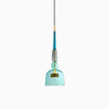 A single pale-teal ribbed bell shade hangs from a blue stem and grey bead on this Clérachic pendant.