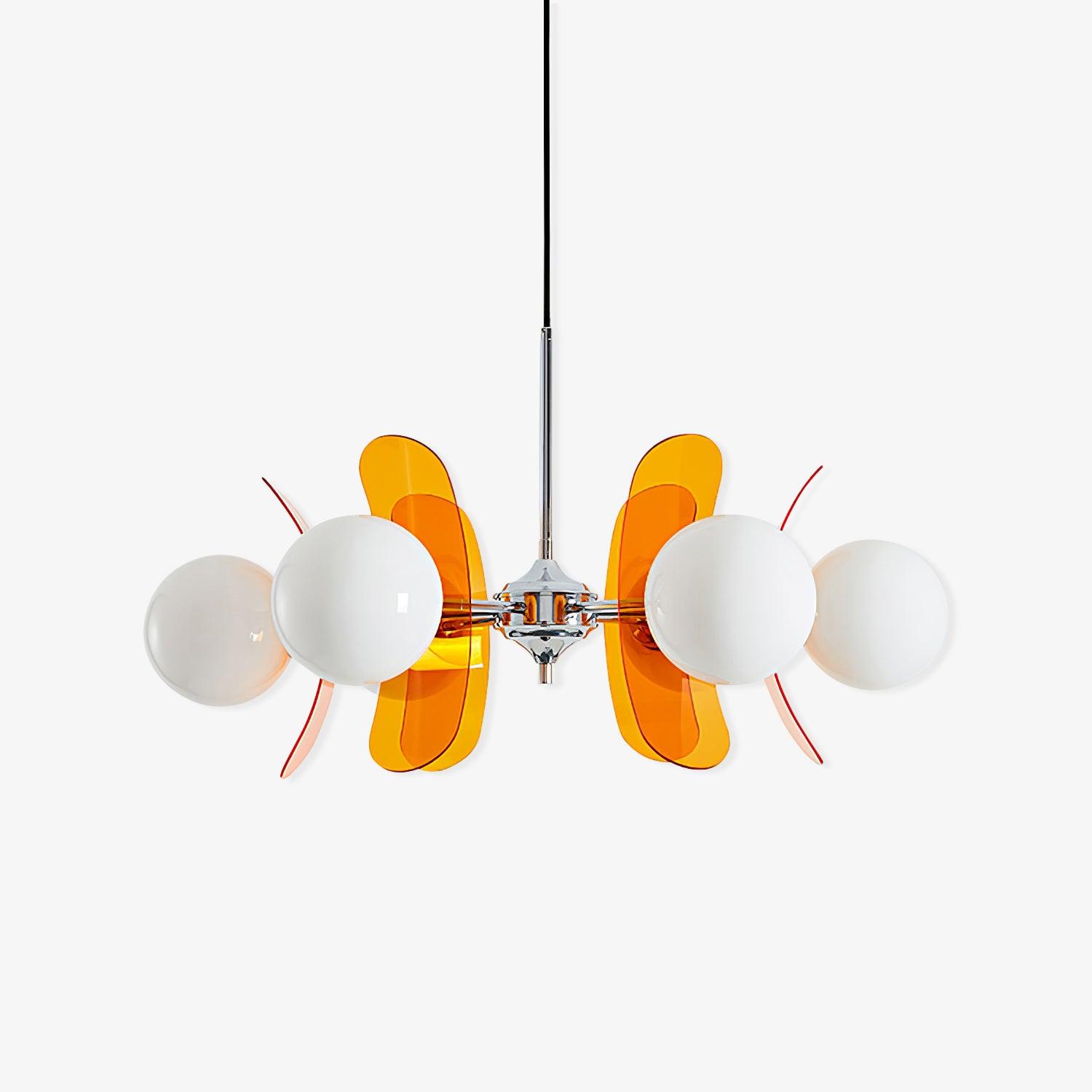 Coloured Sputnik chandelier with iron arms and glass shades