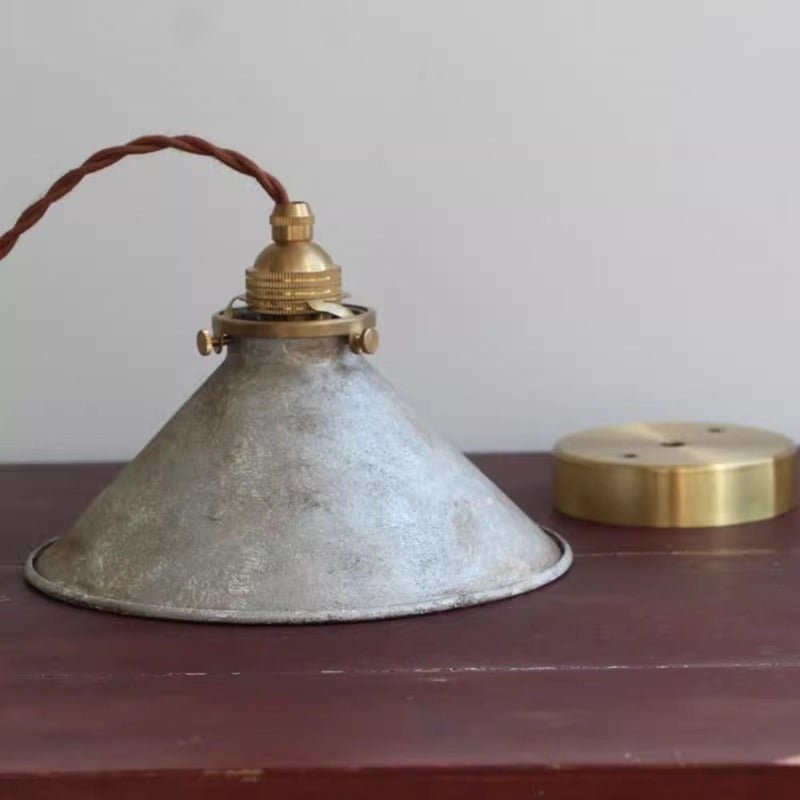 Conical Pendant Light, Vintage Textured Metal Shade, 12-Inch Diameter