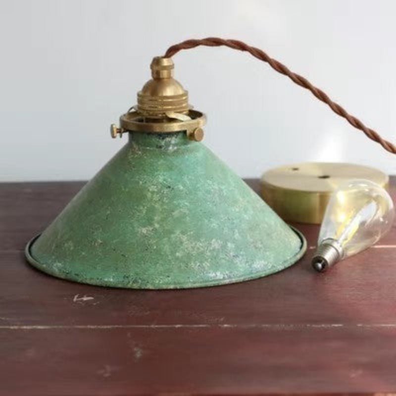 Conical Pendant Light, Vintage Textured Metal Shade, 12-Inch Diameter