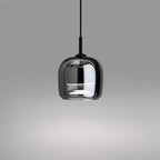Pendant Light, Rounded Black Glass Shade, 12-Inch Diameter