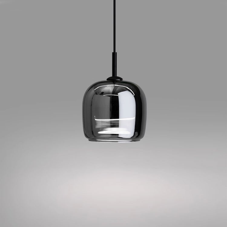 Pendant Light, Rounded Black Glass Shade, 12-Inch Diameter