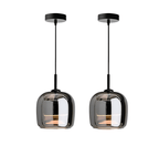 Pendant Light, Rounded Black Glass Shade, 12-Inch Diameter