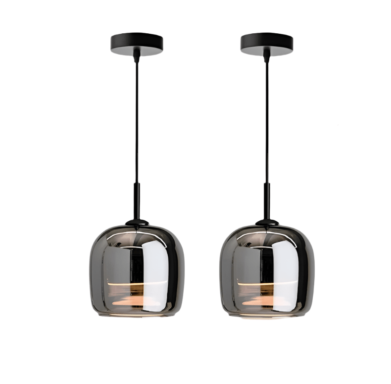 Pendant Light, Rounded Black Glass Shade, 12-Inch Diameter