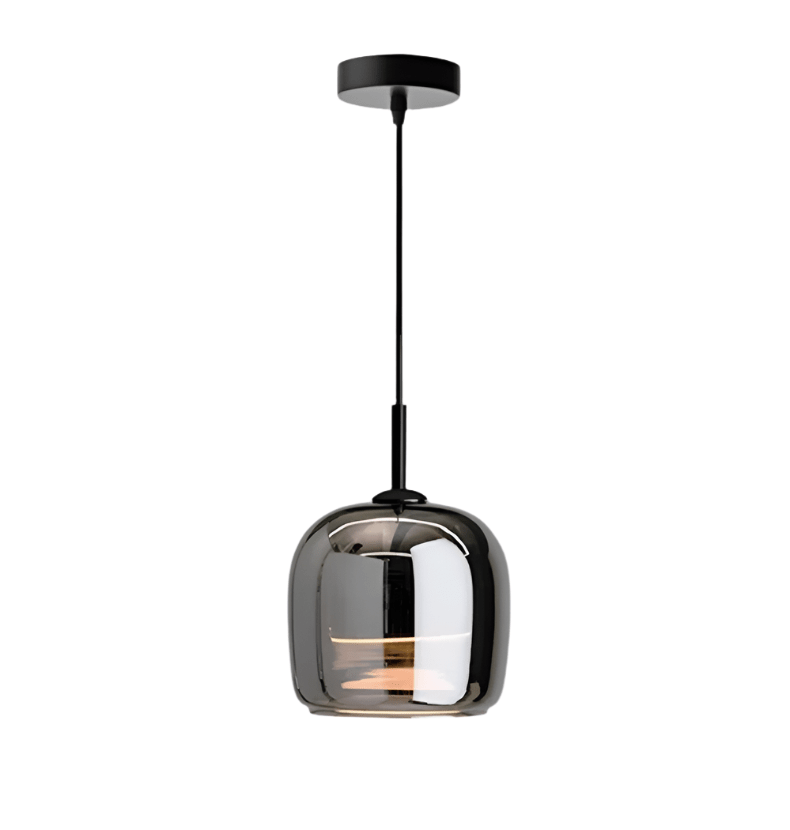 Pendant Light, Rounded Black Glass Shade, 12-Inch Diameter