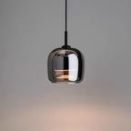 Pendant Light, Rounded Black Glass Shade, 12-Inch Diameter