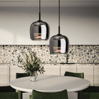Pendant Light, Rounded Black Glass Shade, 12-Inch Diameter