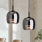 Pendant Light, Rounded Black Glass Shade, 12-Inch Diameter