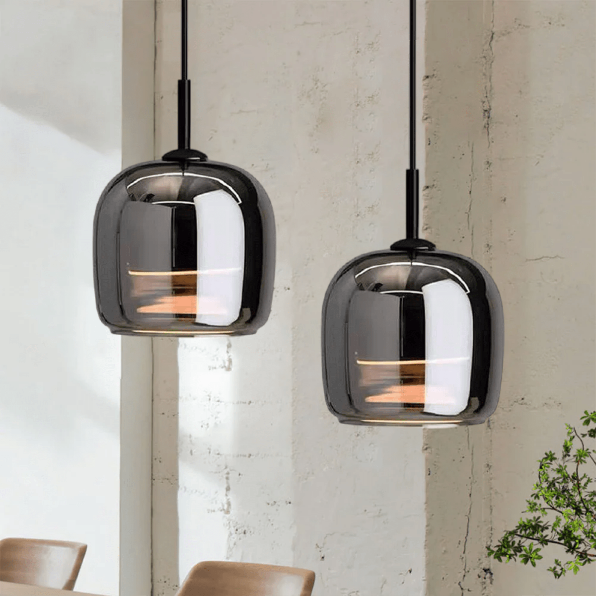 Pendant Light, Rounded Black Glass Shade, 12-Inch Diameter