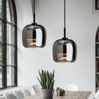 Pendant Light, Rounded Black Glass Shade, 12-Inch Diameter