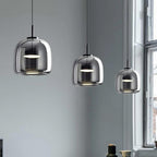 Pendant Light, Rounded Black Glass Shade, 12-Inch Diameter