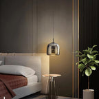 Pendant Light, Rounded Black Glass Shade, 12-Inch Diameter