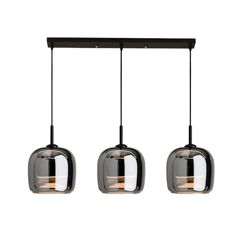 Pendant Light, Rounded Black Glass Shade, 12-Inch Diameter