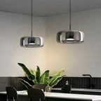 Pendellampe, håndblæst glasskærm, integreret LED, jernloftplade, 12 tommer