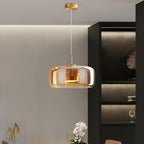 Pendellampe, håndblæst glasskærm, integreret LED, jernloftplade, 12 tommer