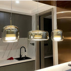 Pendellampe, håndblæst glasskærm, integreret LED, jernloftplade, 12 tommer