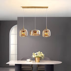 Pendellampe, håndblæst glasskærm, integreret LED, jernloftplade, 12 tommer