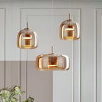 Pendellampe, håndblæst glasskærm, integreret LED, jernloftplade, 12 tommer