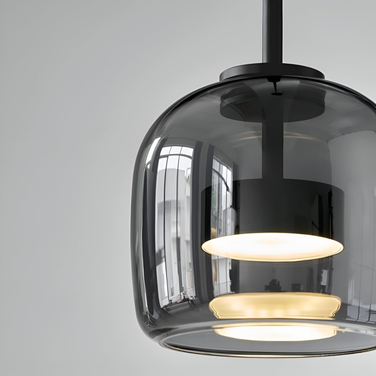 Pendellampe, håndblæst glasskærm, integreret LED, jernloftplade, 12 tommer